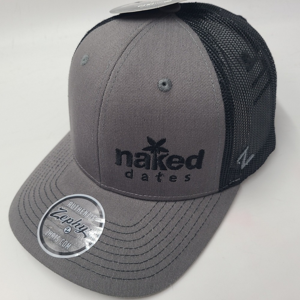 Naked Dates Hat Snapback Trucker Mesh Zephyr Gray Black Organic Food Promo Men